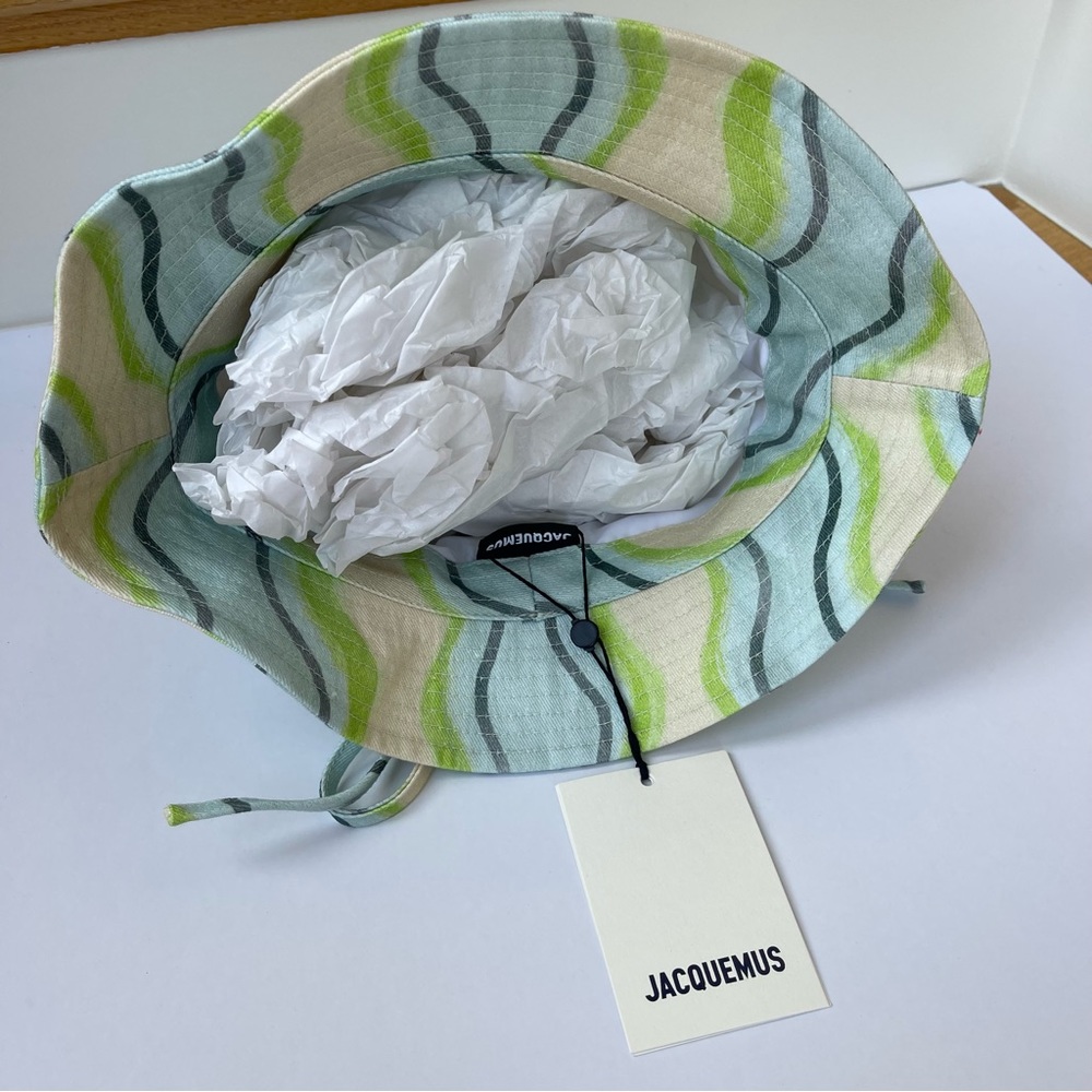 NWT Jacquemus Bucket Hat Le Bob Gadjo Unisex in Blue / Grey Stripe Le Raphia - Picture 11 of 16